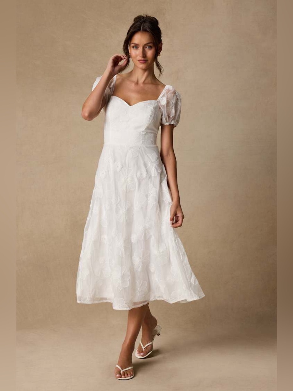 Lulu's White Puff Sleeve Sweetheart Midi Dress New with Tags Medium